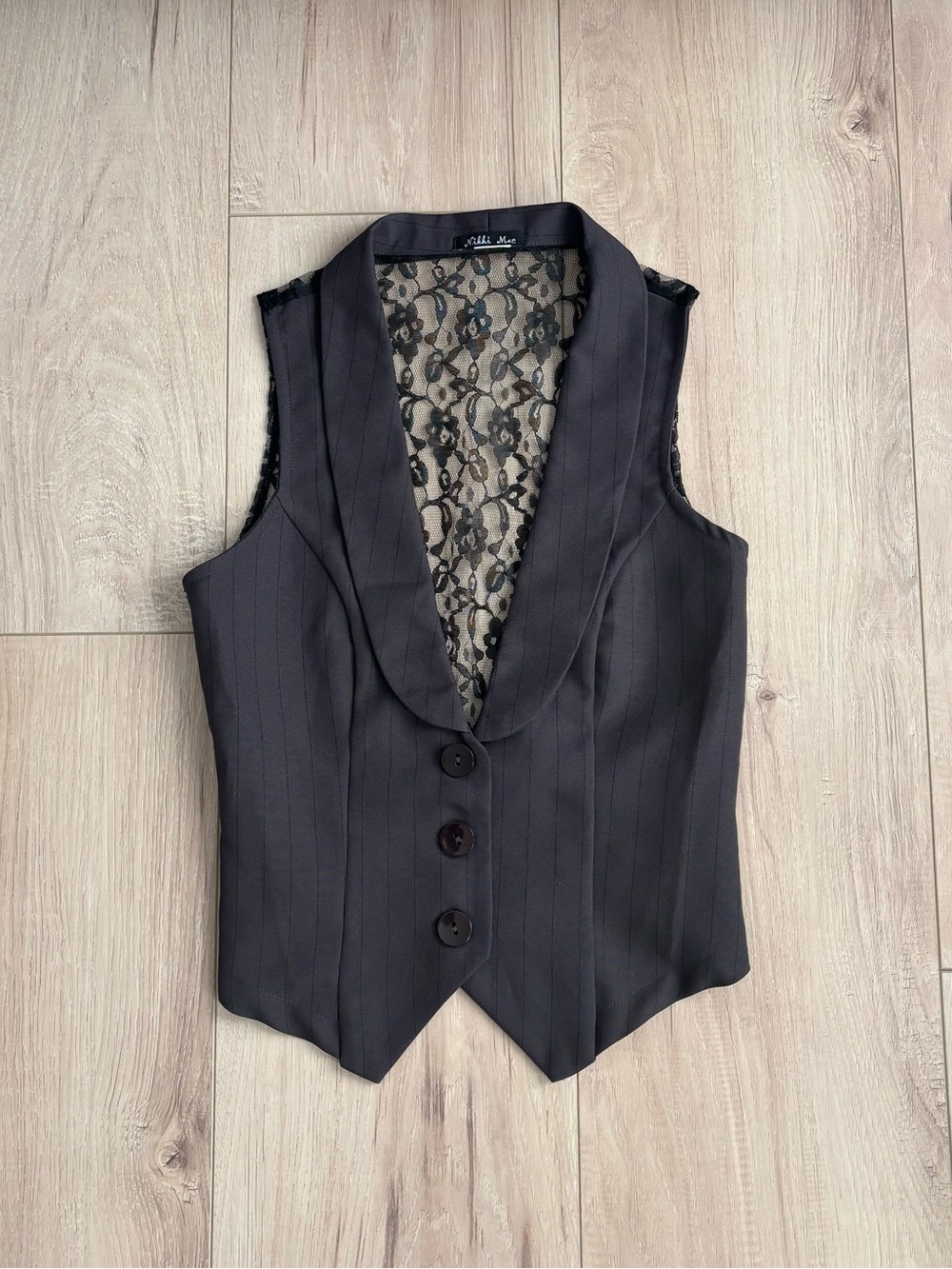 Gray Pinstripe Lace-Back Vest